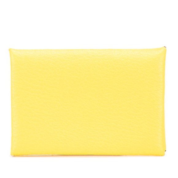 Hermes Hermès Calvi wallet/coin case in lime yellow chevre for women.
